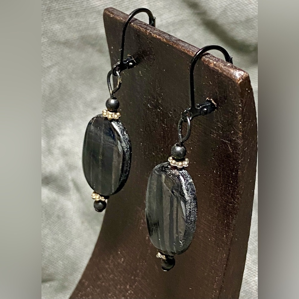Hypersthene Oval Gemstone Earrings - Picture 2 of 4